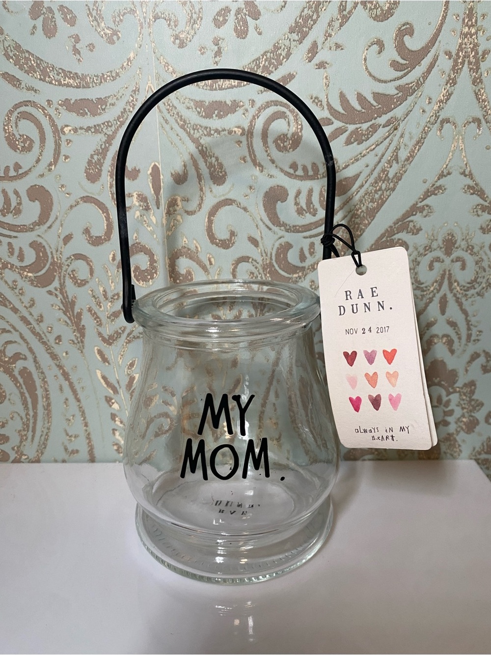 Rae Dunn 'My Mom' Glass Tea Light Lantern